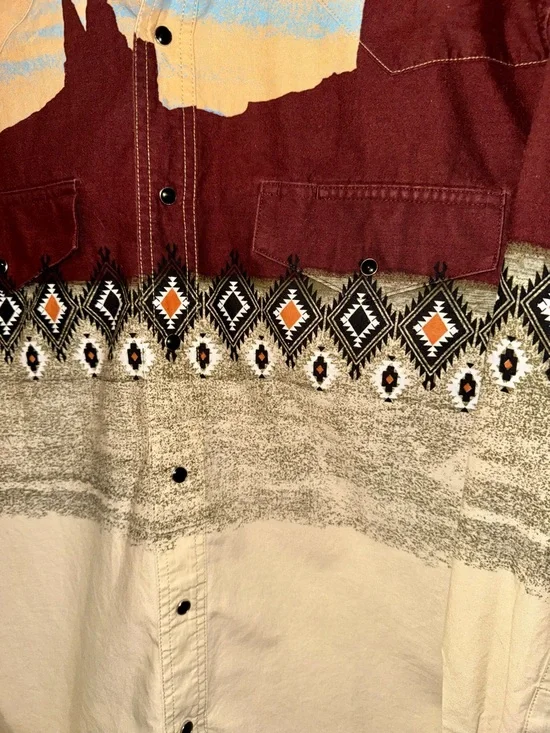 Vintage Wrangler Brushpopper Pearl Snap Aztec Mens Large Western Rare Pattern - Picture 5 of 8